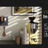 A rustic wooden wall-mounted organizer featuring five hooks, used in a kitchen setting.