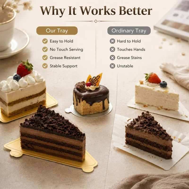 Un ensemble de plateaux réutilisables pour présenter des desserts et pâtisseries, offrant un meilleur support.