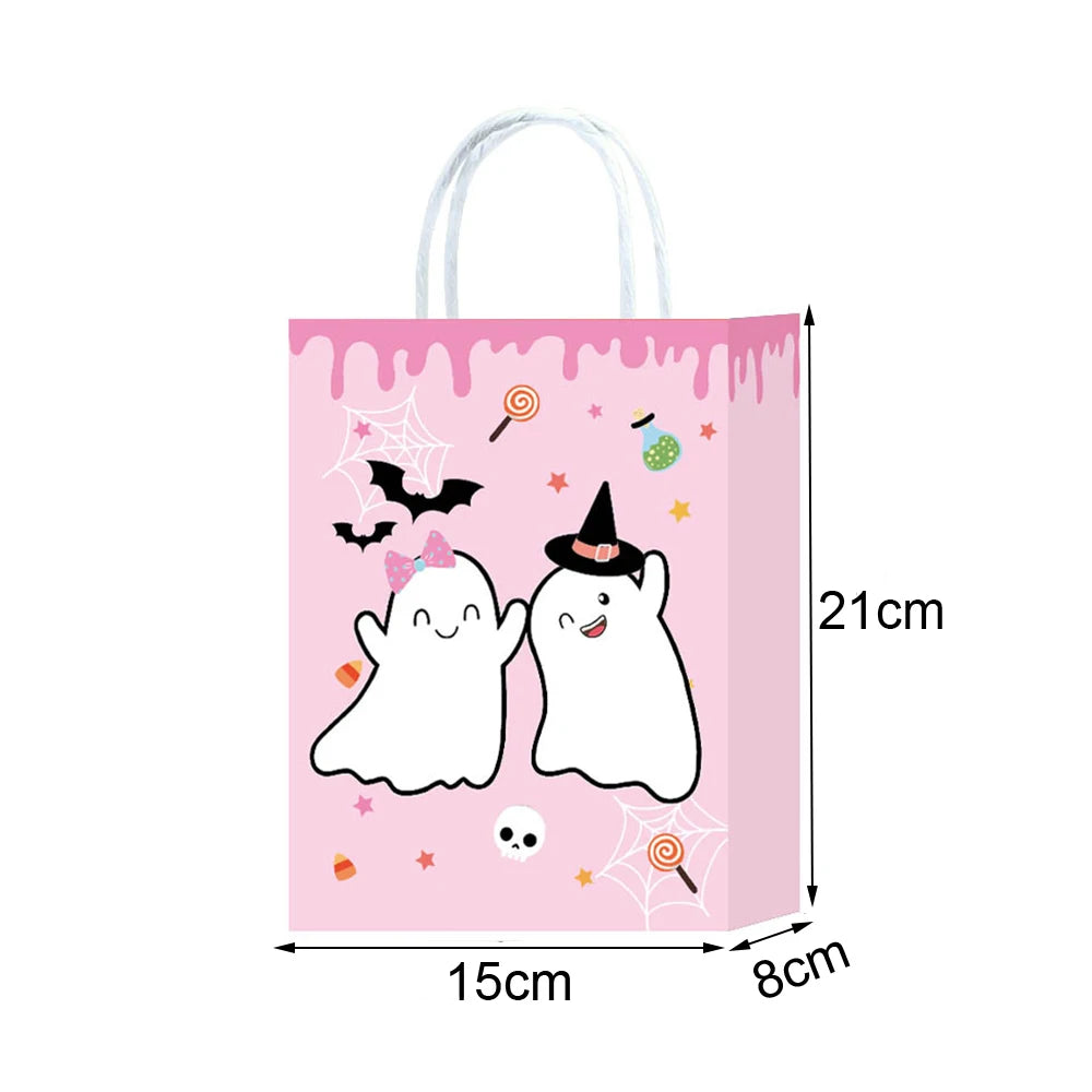 Pink ghost Halloween party tote bag with dripping pink paint and decorative elements