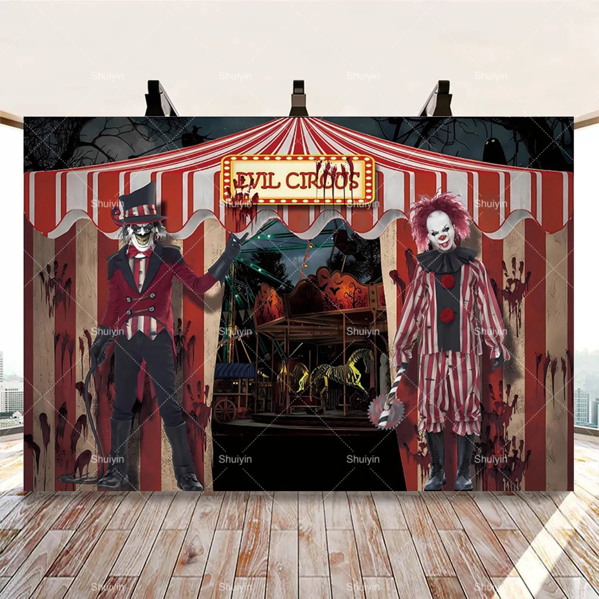 Evil Clown Circus Halloween Photography Backdrop