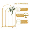Instructions for assembling a gold metal arched wedding backdrop stand set.