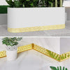 Gold decorative edge and corner trim for acrylic mirrors, featuring a repeating Greek key pattern.