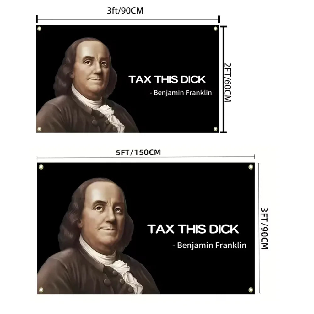 Impression encadrée noire d'un portrait de Benjamin Franklin avec le texte TAX THIS DICK
