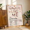 A framed poster featuring the text 'FLAWLESS LIKE ME' in pink and black script on a light background.
