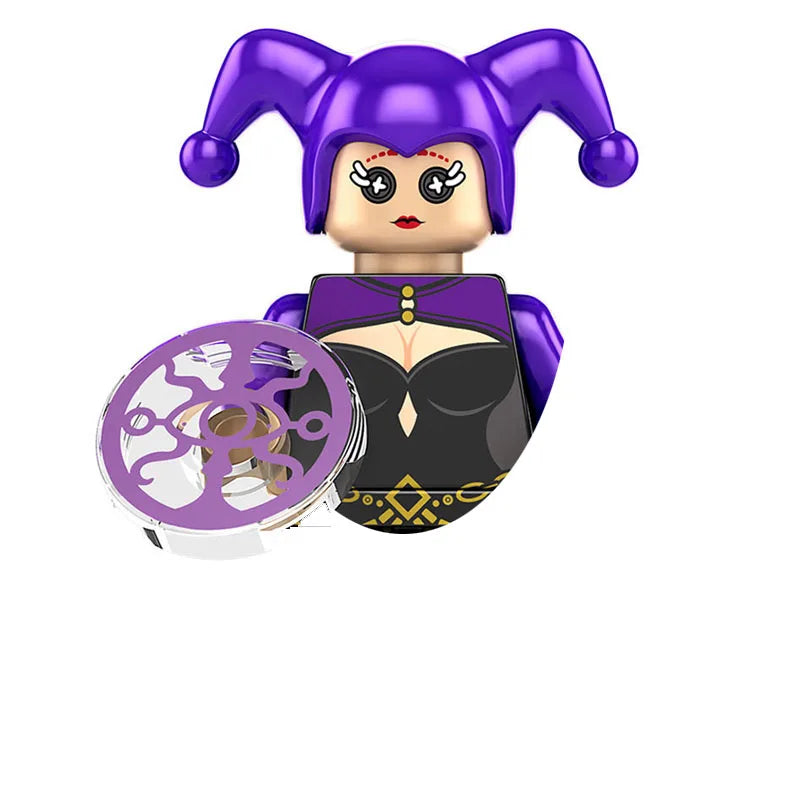 A purple horror movie icon building blocks set featuring a stylized face and costume.