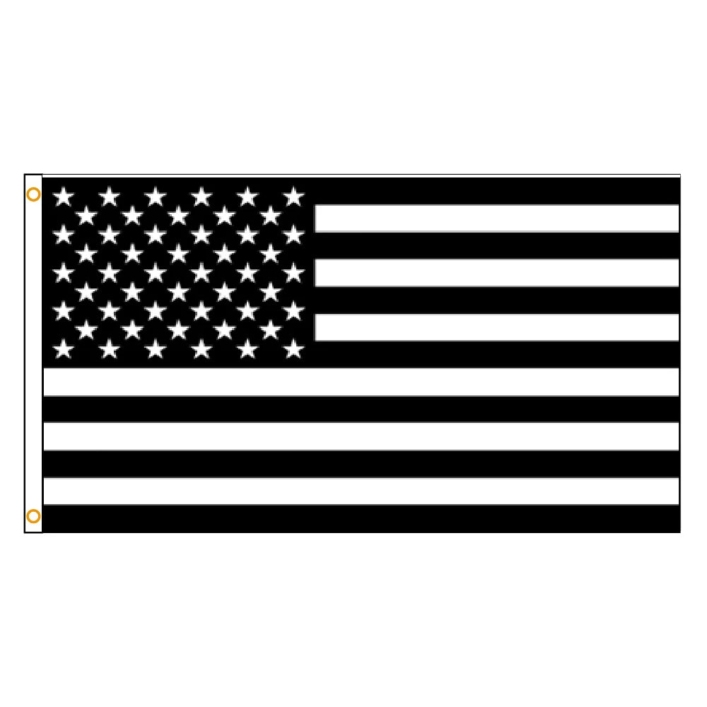 A black and white flag design featuring stars on the left side and horizontal stripes on the right.