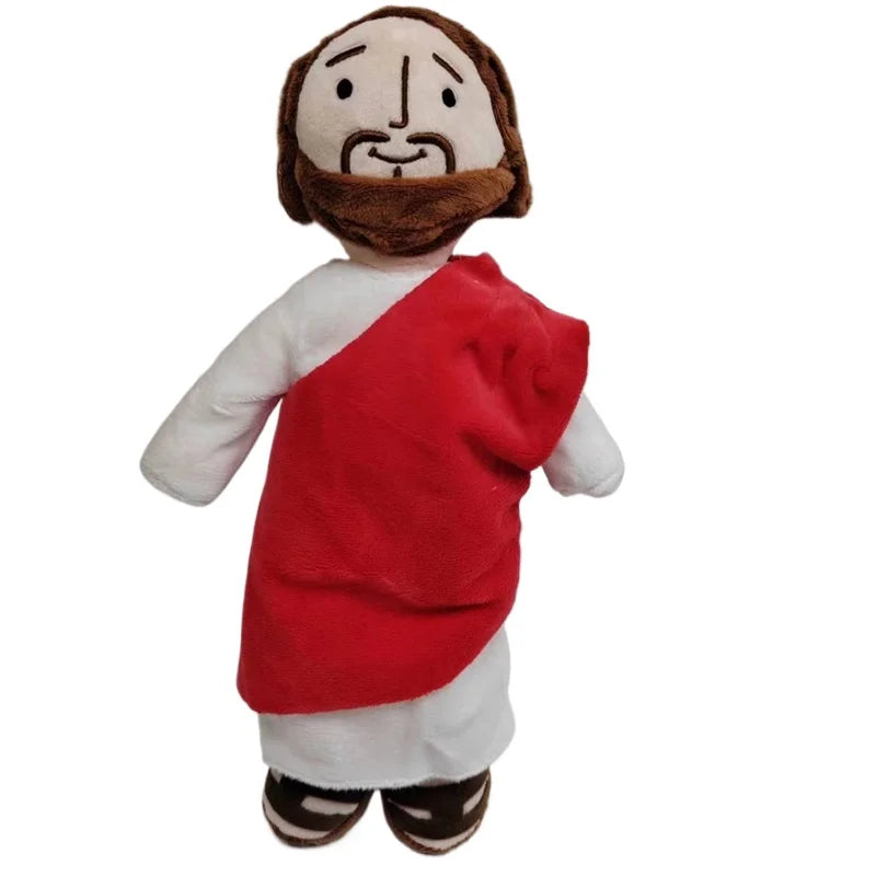A plush toy set featuring Jesus and a donkey, with Mary.