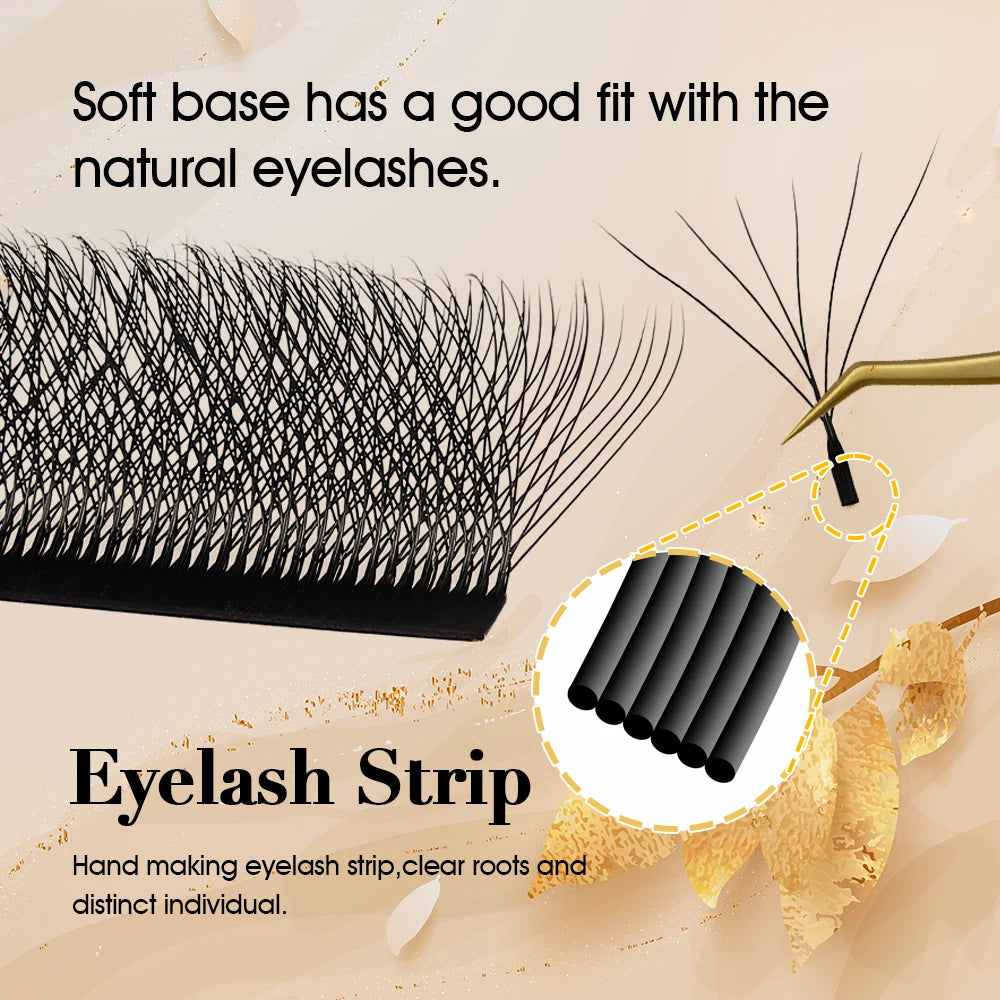 A black eyelash strip is shown next to a hand, demonstrating its fit with natural eyelashes.