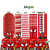 A set of 101 superhero themed party tableware items including plates cups and decorations