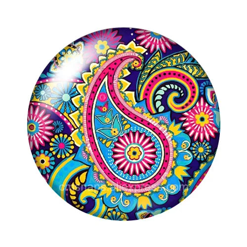 Round Leaf Pattern Flat Back Glass Cabochons for Jewelry Making