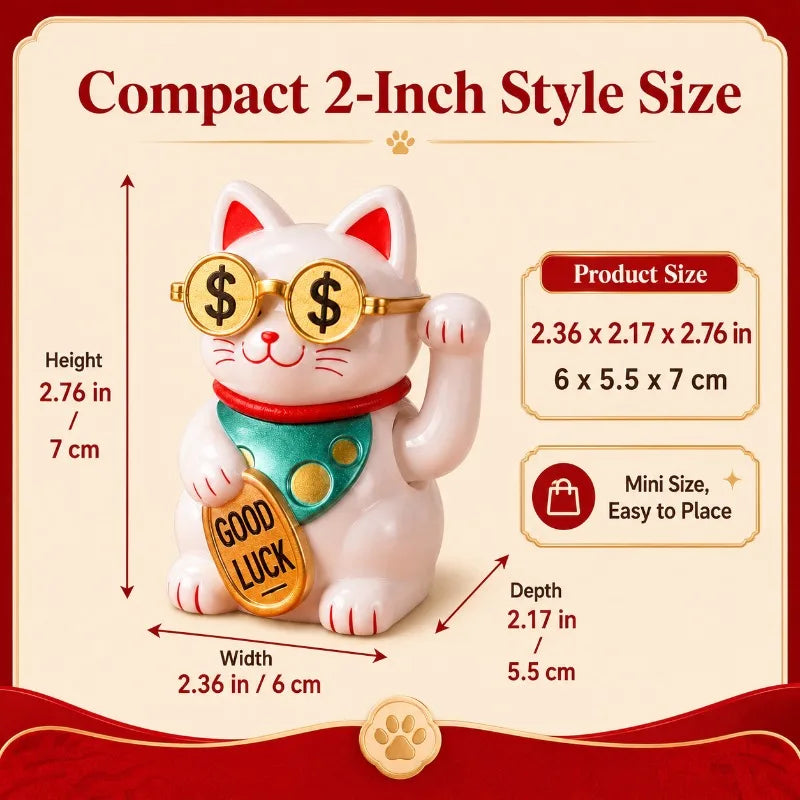 A white ceramic lucky cat ornament with gold accents sitting on a red background.