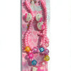 A pink beaded jewelry set featuring a butterfly hair clip and various pink and clear beads.