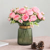 Silk Peony Artificial Flower Bouquet – 5 Blooms & 4 Buds in Rose Pink