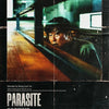 Poster for the movie Parasite featuring a man looking intensely through a window.