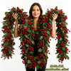 Artificial red berry holly Christmas garland worn by a woman