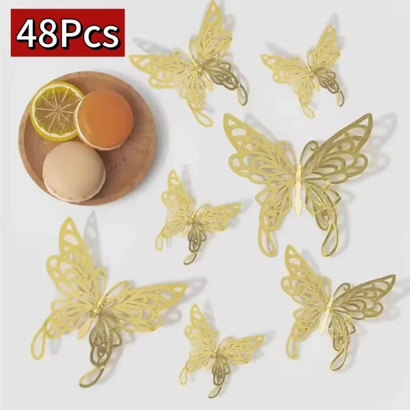 48 pieces of gold decorative 3D butterfly wall stickers for home decor