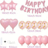 Pink marble birthday balloon decoration set including a banner and straws with ribbon