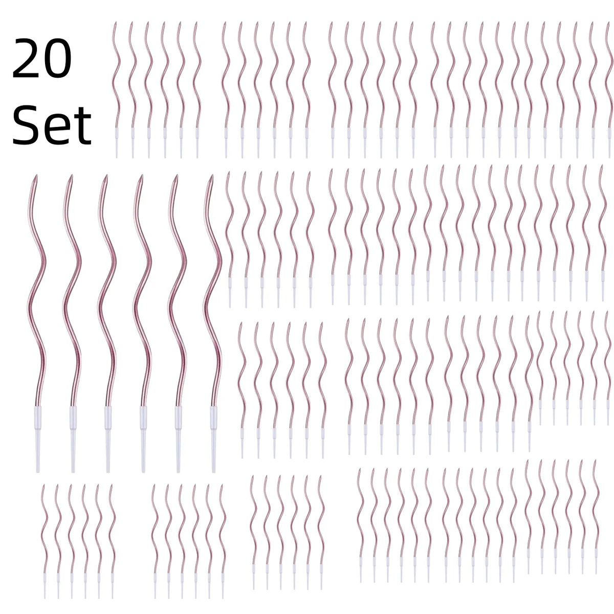 A set of 20 spiral birthday cake candles with star toppers in a reddish-brown color.