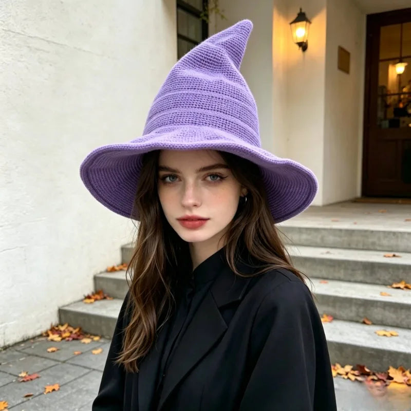 Foldable Knitted Witch Hat for Halloween Costumes & Parties