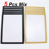 A set of five magnetic self-adhesive photo frames, featuring black and gold color options.
