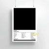 Impresión en lienzo blanco y negro con letras y detalles de un lanzamiento de álbum de Kanye West.