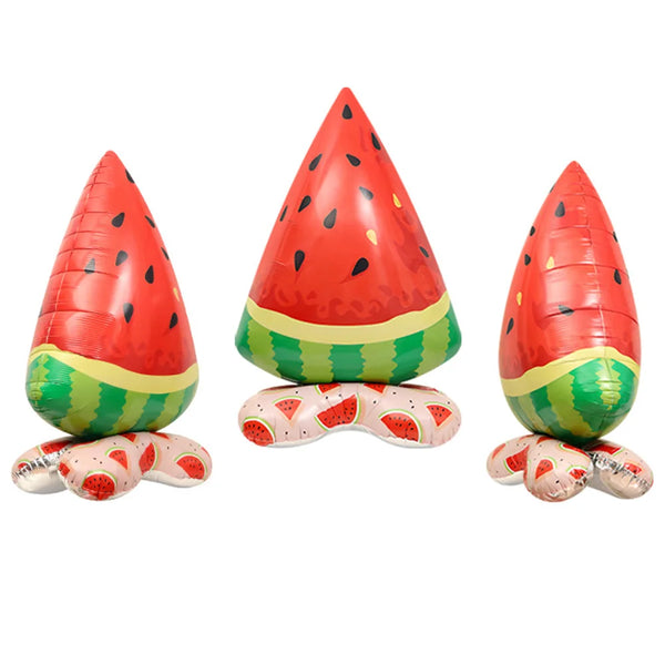Ein Set aus drei riesigen Wassermelonen-Foilballons in rot- und grünfarben.