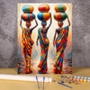A paint by numbers kit featuring a portrait of an African woman in vibrant colors.