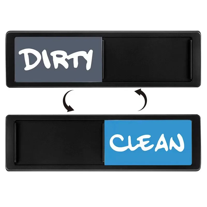 A black magnetic wall-mounted storage rack showing two compartments labeled DIRTY and CLEAN.