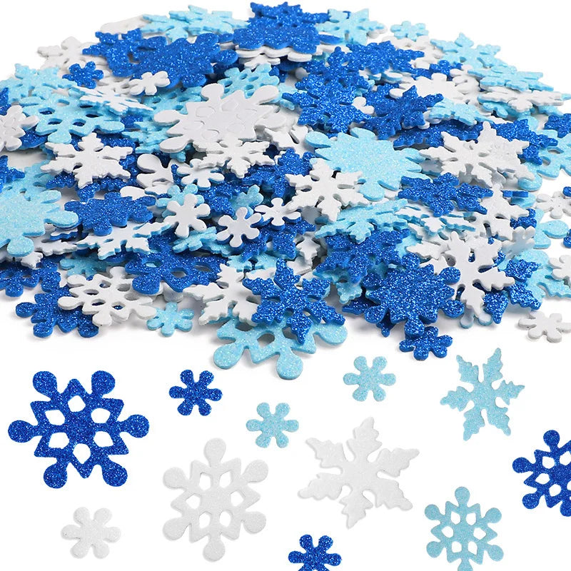 Pile de autocollants en mousse flocons de neige adhésifs, bleus et blancs pour le loisir créatif