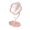 A pink sunflower heart dressing makeup mirror with a scalloped frame and stand.