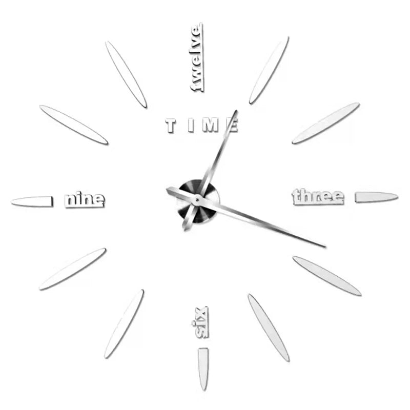 A modern 3D acrylic wall clock with DIY sticker numbers showing the time.