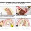 Instructions for applying funny cartoon trash can stickers to a wall surface.