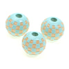 Three natural wooden checkered beads in light blue and tan for jewelry making