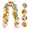 Artificial maple leaf garland featuring autumn colors like orange, yellow, and green leaves and white berries