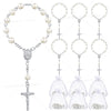 Assorted mini baptism rosary favors with cross necklaces made of silver-toned beads and charms
