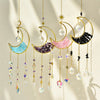 Gold moon suncatcher wind chime with prism accents featuring crescent shapes and dangling beads