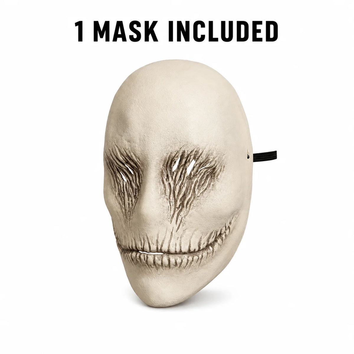 A sculpted horror ghost face mask with detailed facial features is shown against a white background.