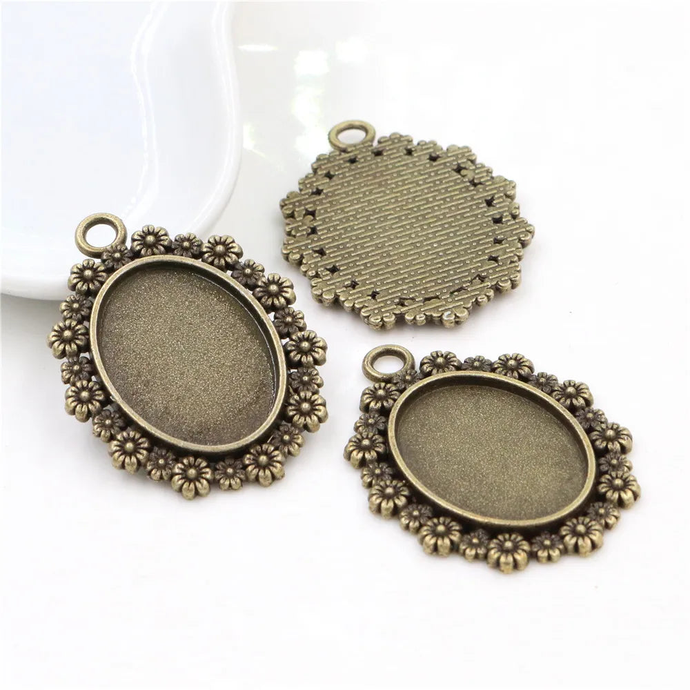 Vintage Style Cameo Pendant Bases with Ornate Gold or Silver Finish