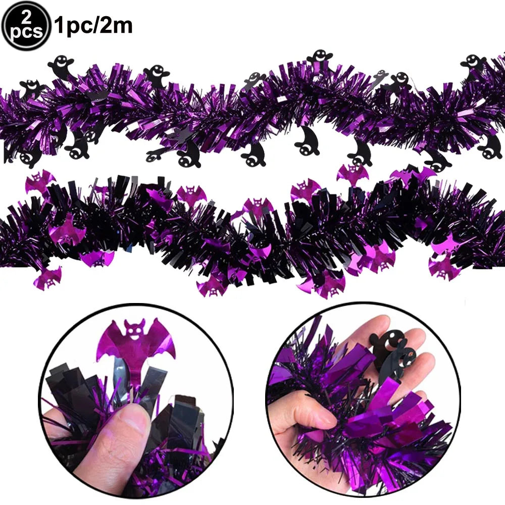 Halloween Foil Fringe Curtain – Pumpkin, Ghost & Bat Print Party Backdrop