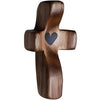 Three wooden comfort prayer crosses with a heart carved into the center.