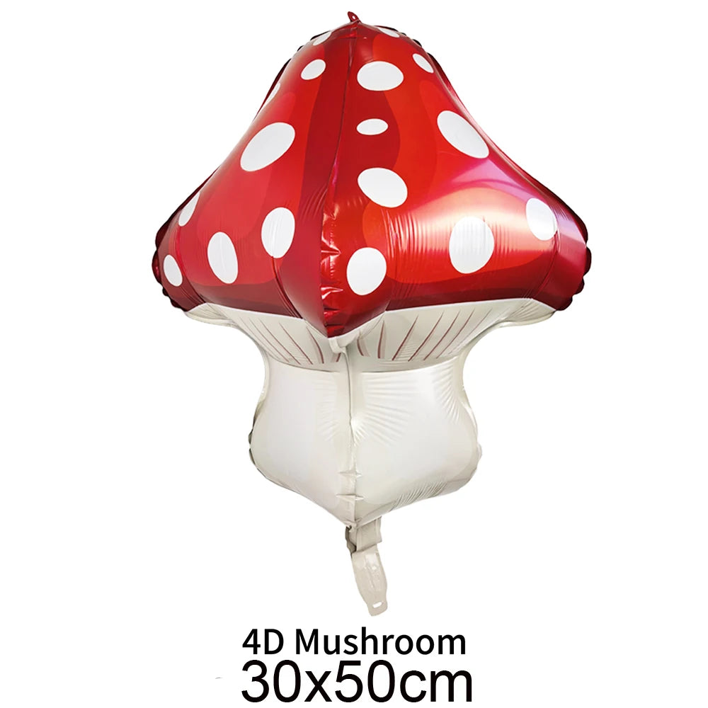 A red and white polka dot 4D mushroom balloon decoration.