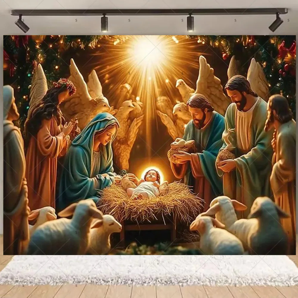 Starry Night Nativity Scene Backdrop for Christmas Celebrations