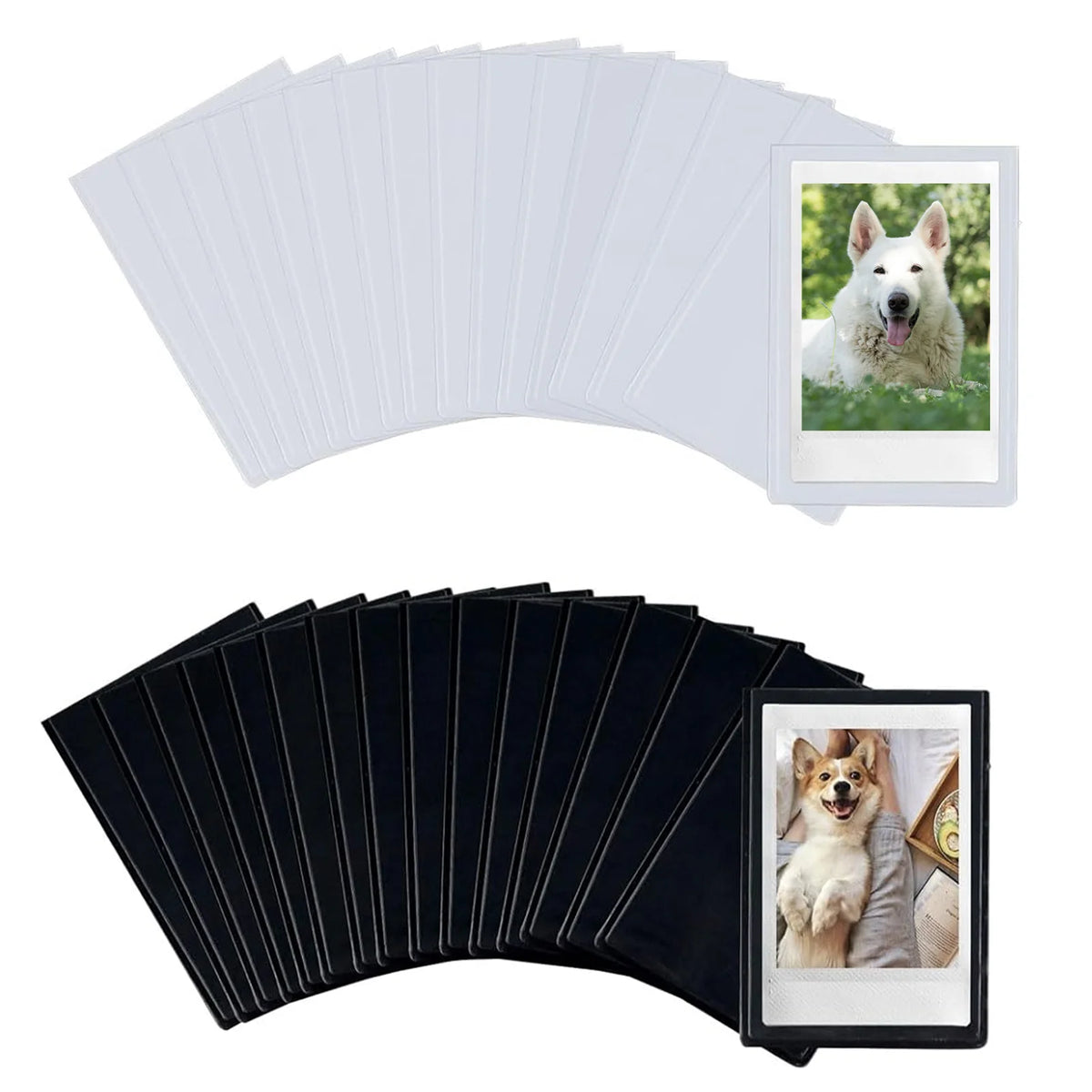 A set of ten magnetic picture frames in black with white photos, shown in a fan-like arrangement.