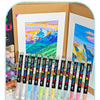 A display of 36 color acrylic paint markers in various shades and colors, including a framed artwork.