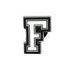 Charm en forme de lettre F, noir et blanc.