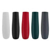 Five modern tall floor vases in white, black, red, green, and gray finishes.