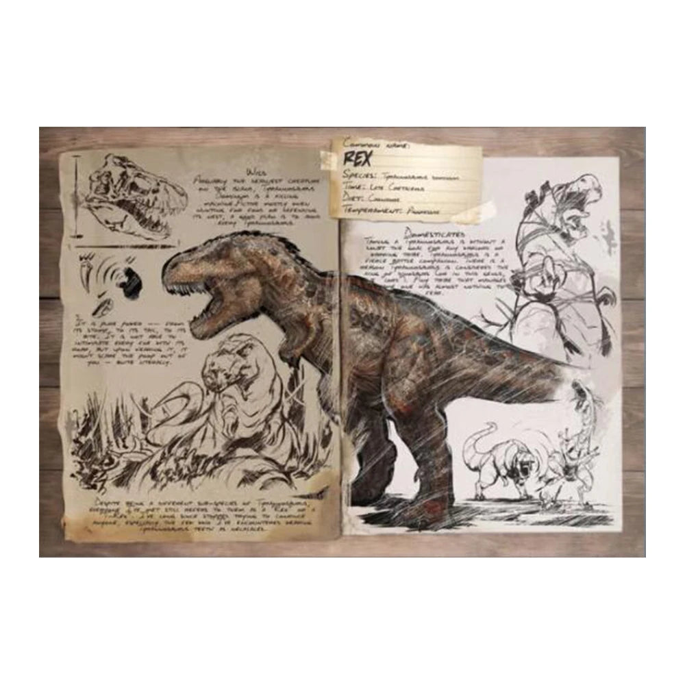 A piece of vintage scientific illustration featuring a dinosaur sketch and text on aged paper.