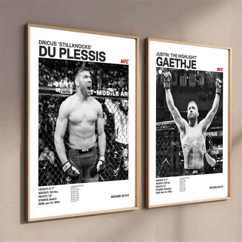 Arte de lienzo blanco y negro con un retrato de Dricus Du Plessis boxeando