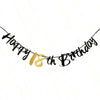 Elegant black and gold glitter birthday banner spelling out Happy 18th Birthday