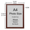 A wooden picture frame with an A4 photo size opening, measuring 9 inches by 1.5 cm.